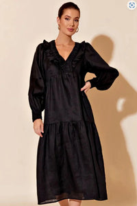 Adorne Polly Long Sleeved Linen Midi Dress